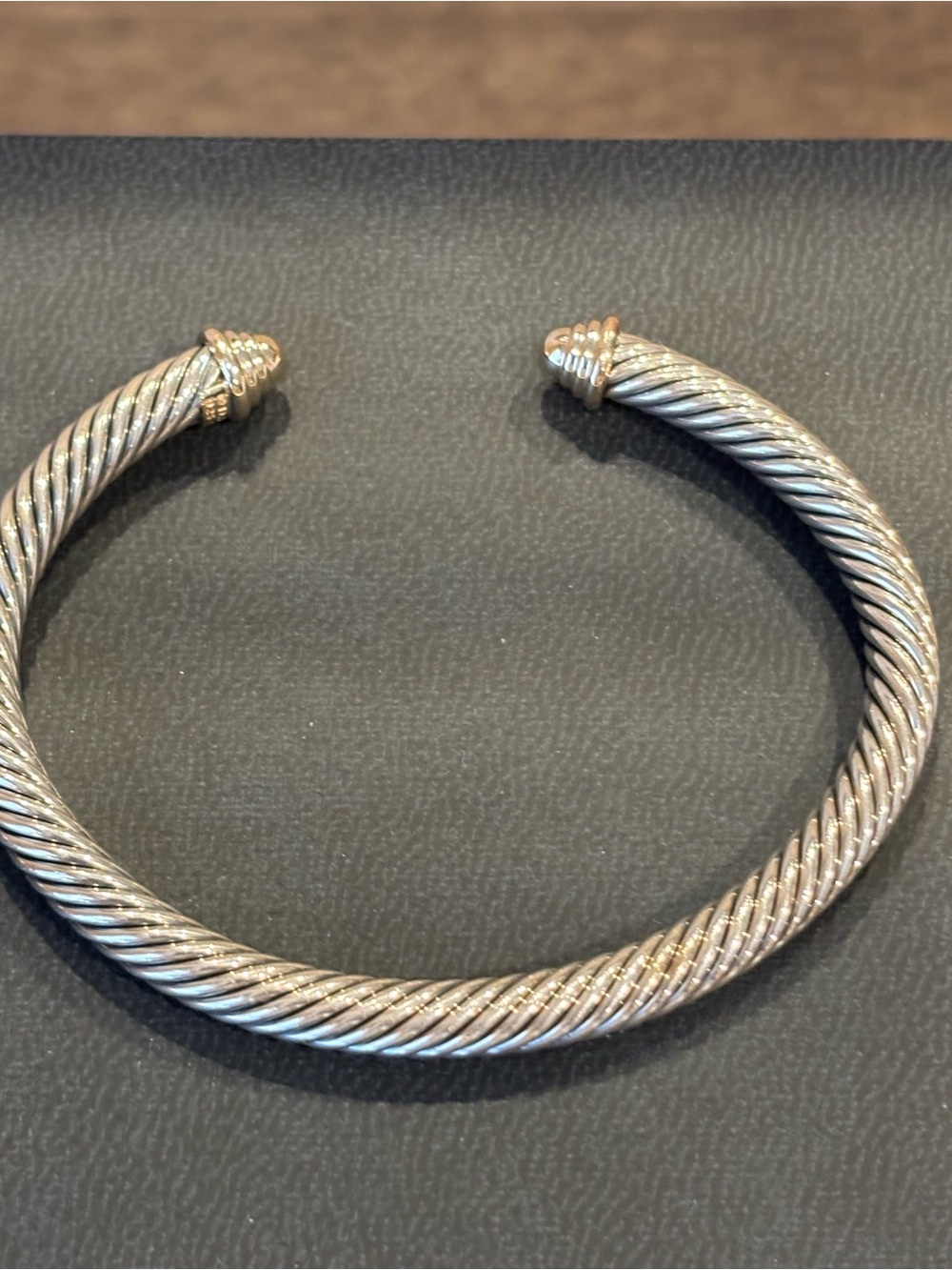David Yurman Sterling Silver Cable Cuff Bracelet 14kt Gold Tips